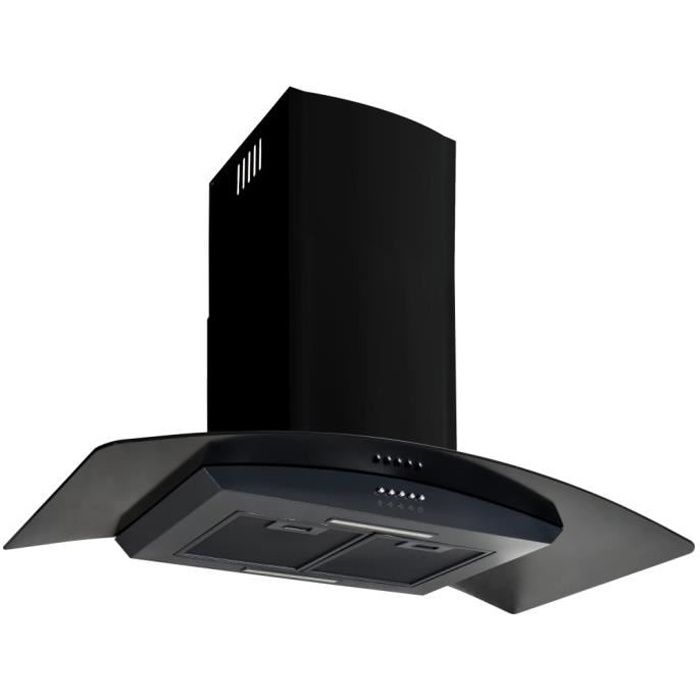 Hotte aspirante murale cuisine 90 cm - 756 m³-h - 3 vitesses - éclairage LED - Evacuation & Recyclage - Noir