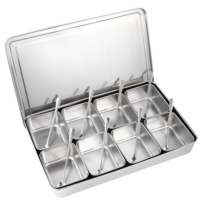 8 grilles boîte d'assaisonnement acier inoxydable contenants de stockage condiments pots d'épices ustensiles cuisine-GOL