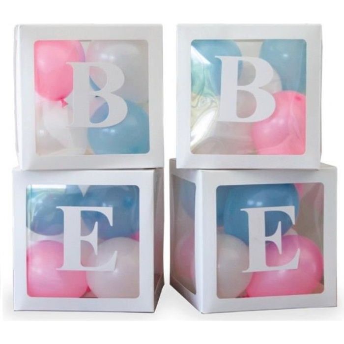 4 Cubes décoratifs à ballons -BEBE- ou -BABY- en contour blanc (x1) REF/51728