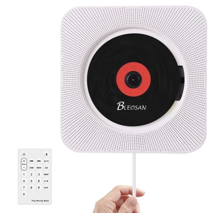 BLEOSAN CD Lecteur Mural Montable Bluetooth, Blanc, Hi-Fi Innovant, Lecteur de Musique avec Télécommande USB MP3 3.5MM Prise Casque