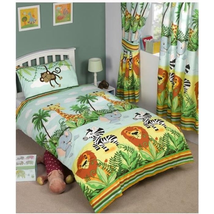 Parure de lit Jungle safari Housse de couette et taie 1 personne