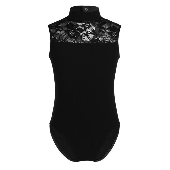 Enfant Fille Justaucorps Danse Classique sans Manches Dentelle Bodysuit Dancewear 5-14 Ans Noir