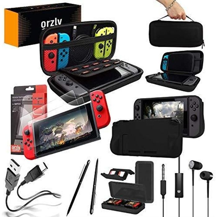 Nintendo Switch Accessoire, Orzly Ultimate Pack pour Nintendo Switch [Pack comprenant: Protecteurs d'écran en V ORZCARRYBAGNS