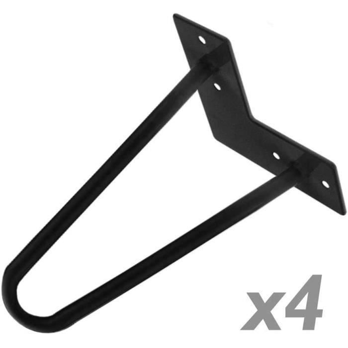 4 Pack Pieds de Table pour Meubles et Bureau en Acier 2 tiges 20 cm Noir