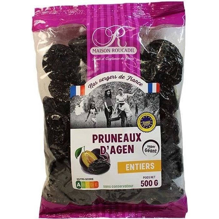 Pruneaux d'Agen certifiés label IGP - Avec noyaux et sans conservateur - calibre 28-33 - moelleux humidité : 35%.
