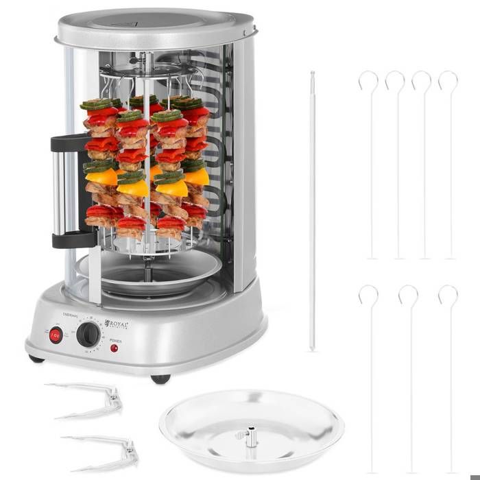 Rôtissoire verticale Royal Catering RCGV-1400 (21L, 3 en 1, 1500W, jusqu'à 120 °C, minuterie jusqu'à 60 min, nombreux accessoires)