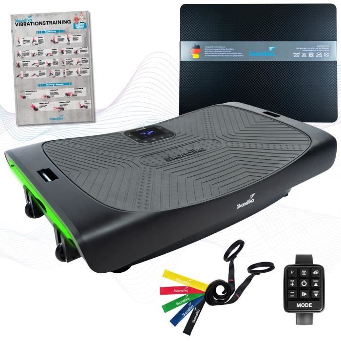 Skandika Vibration Plate V3000 + Tapis de protection - Plateforme vibrante incurvée - LED - Bluetooth - 4D - 3 Moteurs