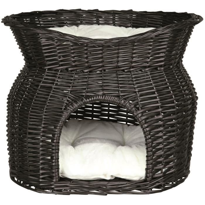 TRIXIE Panier osier avec lit au dessus et 2 coussins 54 × 43 × 37 cm noir pour chat