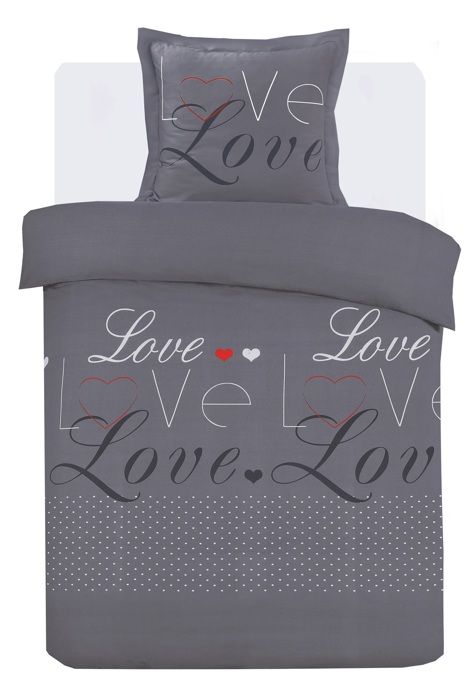 Parure De Lit Kingsize 260x240 Cm Vision Lovely - 100% Coton, Cœurs Gris - Avec 2 Taies D'Oreiller 65x65 Cm - Certifié Oeko-Tex