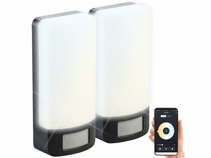 2 appliques murales LED connectées 850 lm avec capteur PIR