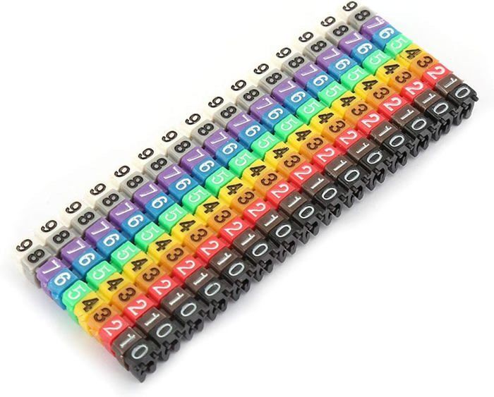 Étiquettes Numérotées Pour Câbles - Lot De 300 Pinces Marqueurs 0-9, Codées Couleur, Section 1.5mm² - 12
