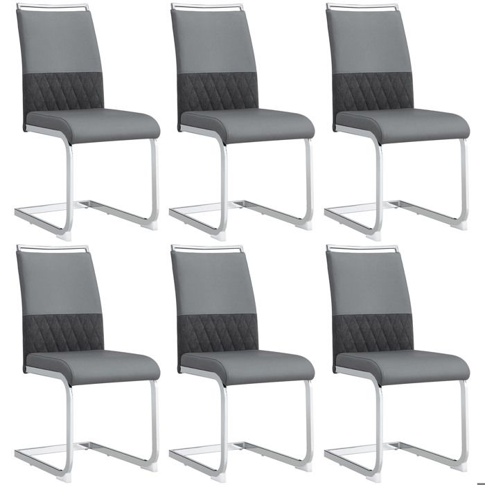 Lot de 6 Chaises de Salle à Manger Moderne en Lin - Chaises Rembourré - PU Similicuir - Chaises de Cuisine pour Salon Bureau - Gris