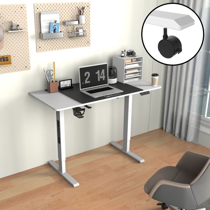 Bureau électrique à hauteur réglable Stryn assis debout avec 4 roulettes 120 x 60 cm blanc