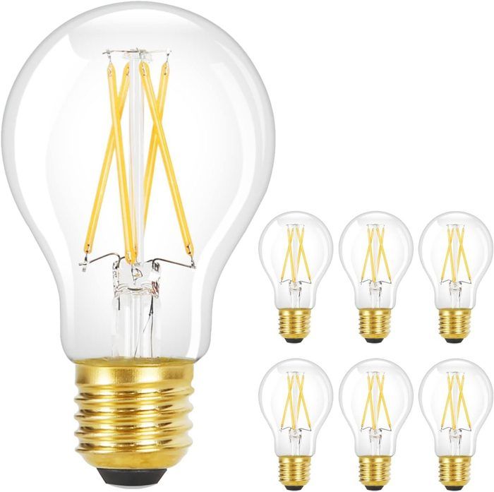 Pack de 6 ampoules LED E27 - NETTLIFE - A60 - Filament rétro Edison - 4W (blanc chaud 2700K) - Culot E27