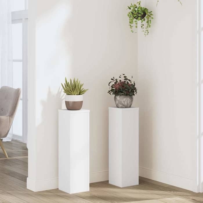 vidaXL Supports pour plantes 2 pcs blanc 17x17x60 cm bois dingénierie support de fleurs support de pot de plante support 852933