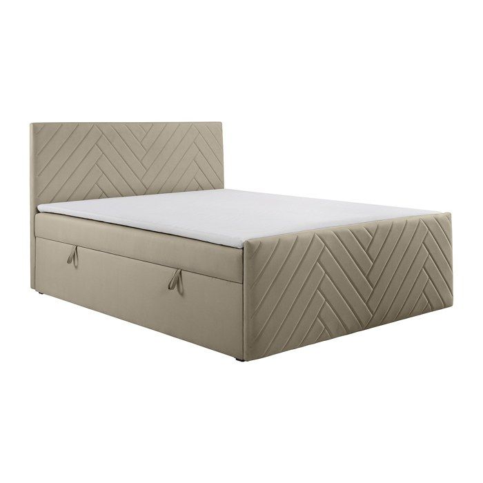 Ensemble complet literie déco tête de lit + sommiers coffre + matelas + surmatelas - 160 x 200 cm - Velours - Taupe - MAKANA de