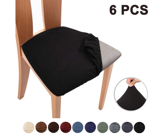 Lot de 6 housses de chaise extensibles en jacquard amovibles lavables et anti-poussière pour salle à manger - Noir