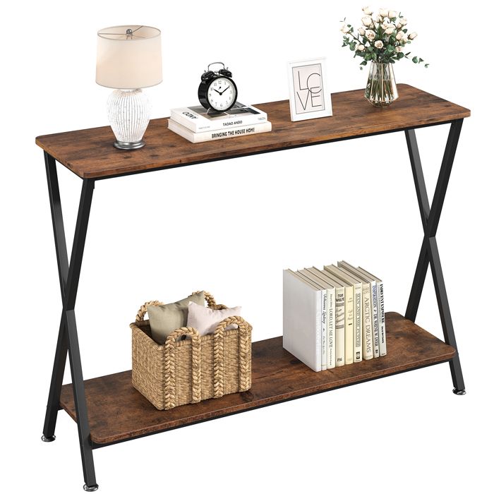 Table Console Entree Console Meuble Bois avec 2 Tiroir 110X 30x78CM Table dentrée en Rotin avec Design Unique en Forme de X