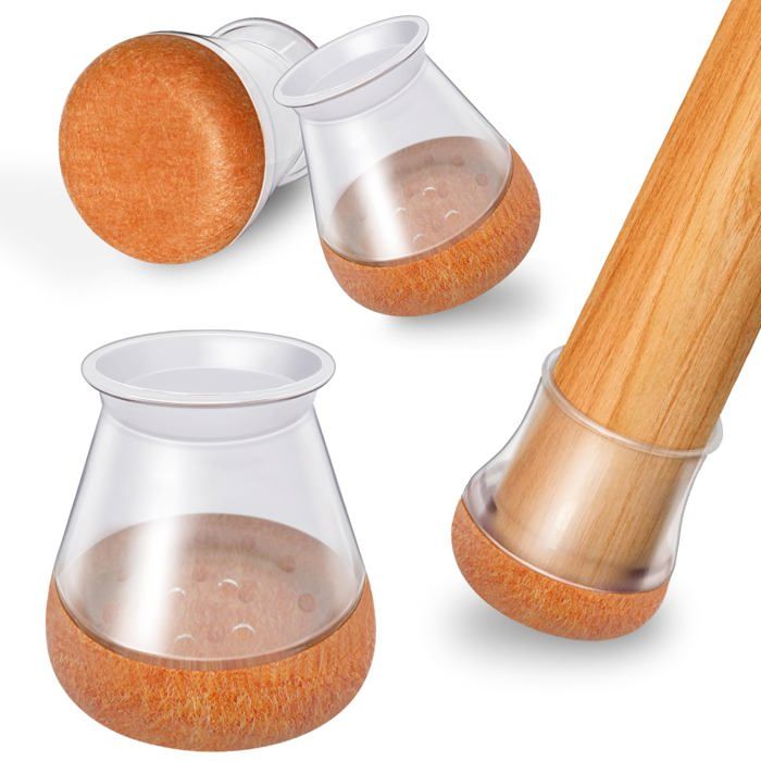 Embouts pour pieds de chaise en silicone transparents 14–20 mm avec feutre – lot de 12