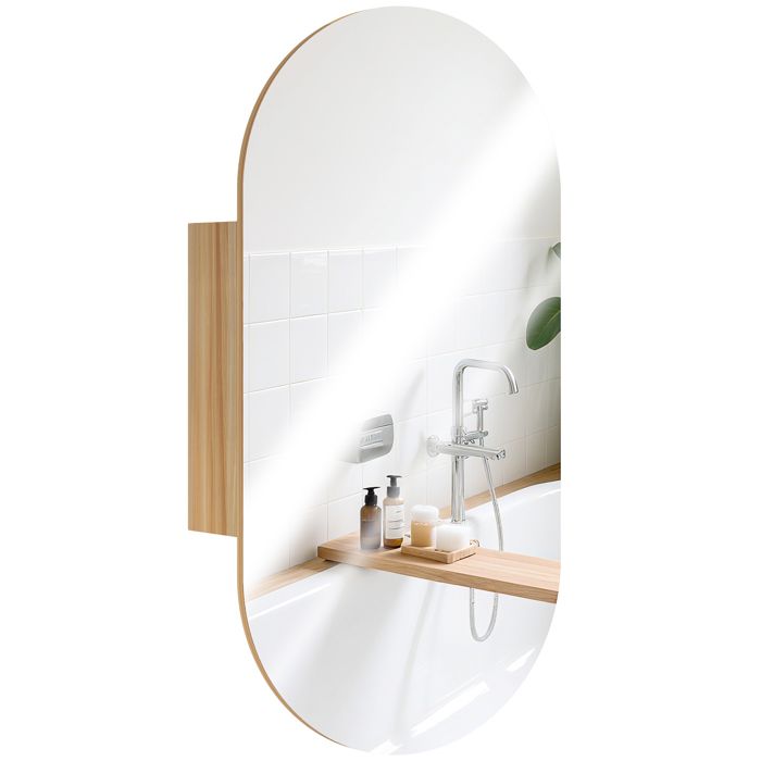Armoire murale salle de bain avec miroir - HOMCOM - ovale - 45 x 90 cm - moderne - sans cadre - bois naturel