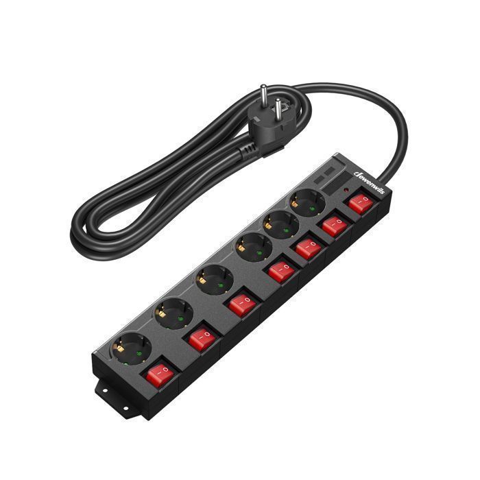 DEWENWILS Multiprise 16A/3680W - 6 Prises - Câble 3M - Noir - 7 Interrupteurs Individuels