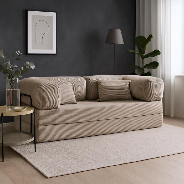 Canapé droit convertible MOUSSINO BEIGE 3 pl déhoussable