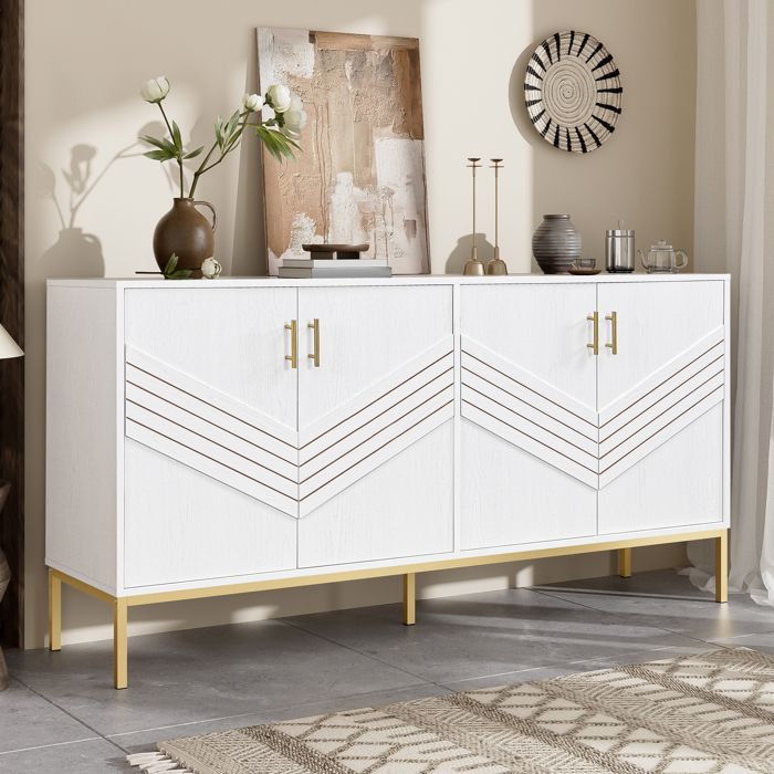 Buffet salon - NECHE - Moderne - 160x40x80.5 cm - MDF blanc - 4 portes