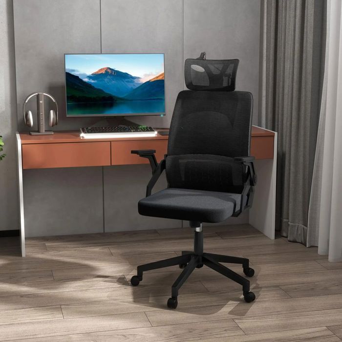 Fauteuil de Bureau Ergonomique Siège réglable en maille polyester dossier inclinable et pivotant Noir Fauteuil de Bureau Ergonomique Siège réglable en maille polyester dossier inclinable et pivotant Noir