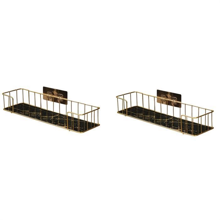 de Luxe Sans PerçAge éTagèRe Murale en Fer avec Plaque de Verre de Style Marbre éTagèRe de Rangement pour Maquillage Salle de Bain