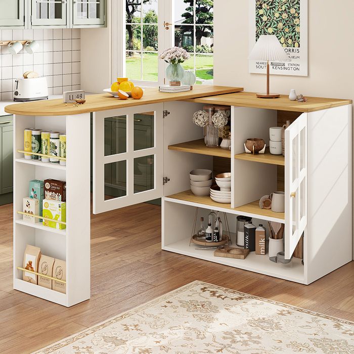 Buffet de cuisine pivotant 360° blanc moderne multifonction avec 5 surfaces de rangement étagère à snacks