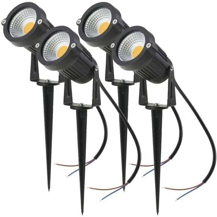 Lot de 4 spots LED COB 5 W orientables 220 V avec piquet éclairage extérieur jardin terrasse (blanc)