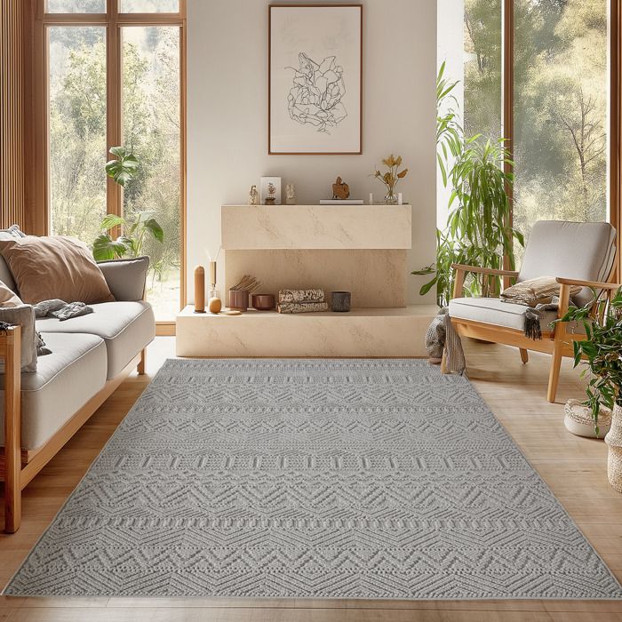 SIMPEX Tapis Salon 160x230 cm Gris Design Vintage Bouclé Boucles Style Résistant Facile à Nettoyer Coin Canapé Chambre