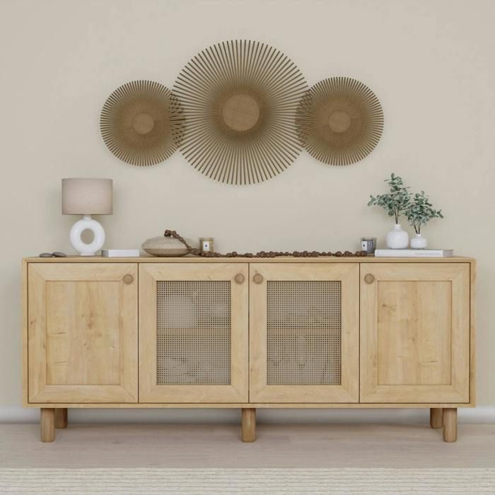 Buffet avec tiroirs, étagères et pieds en métal, aspect bois Buffet avec tiroirs, étagères et pieds en métal, aspect bois