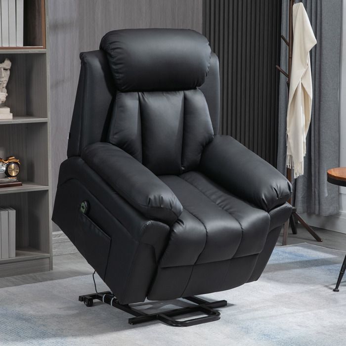 Fauteuil de Relaxation électrique Fauteuil releveur inclinable avec Repose-Pied Ajustable revêtement synthétique Noir
