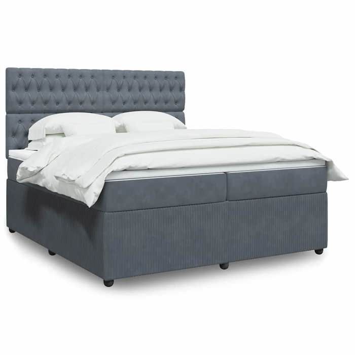 Lit avec sommier à lattes et matelas - vidaXL - 200x200 cm - Velours gris foncé - Matelas à ressorts ensachés