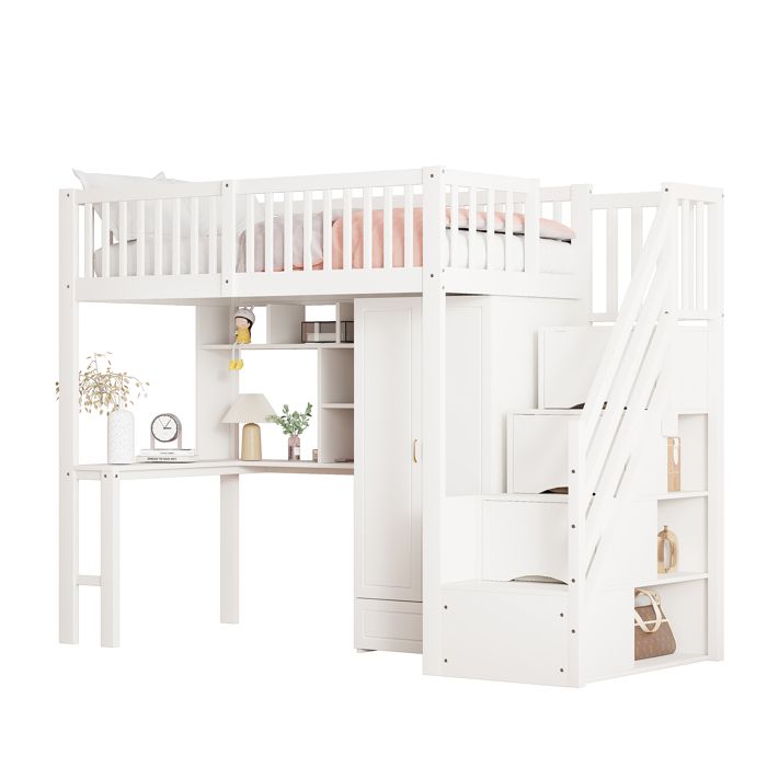 Lit Mezzanine 90 x 200 cm,En Bois Massif,Avec placard + Bureau ...