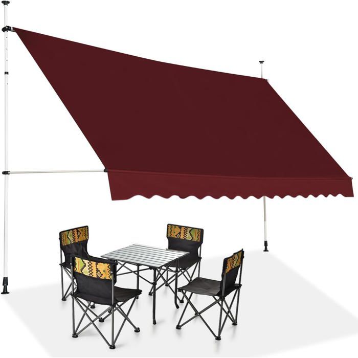 GIANTEX Store Banne Manuel Rétractable 4M Auvent Balcon Terrasse sans Percage Hauteur Réglable 2-3M (Bordeaux35x12M)