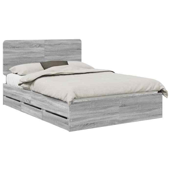 En solde Cadre de lit adulte/enfant - Structure de lit - 1/2 personnes - Gris Sonoma 140x200 cm Bois Ingénierie L3516