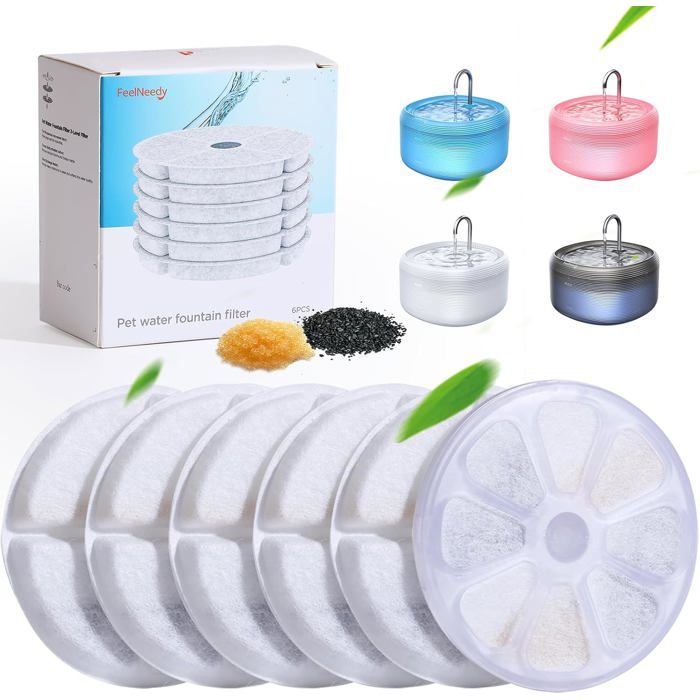Comparer les prix de Filtre à charbon pour fontaine à eau-KAL-Filtres à Charbon Triple Action 6 pcs pour Fontaine Chat 32L