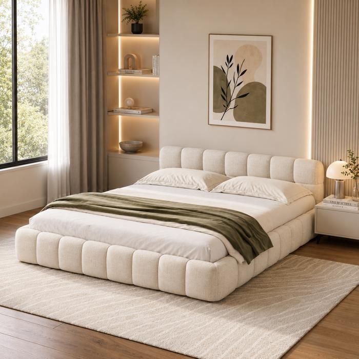 Lit Capitonné-YLSZHYRLit Double Rembourré 160x200Lit 2 PersonnesLinBeige