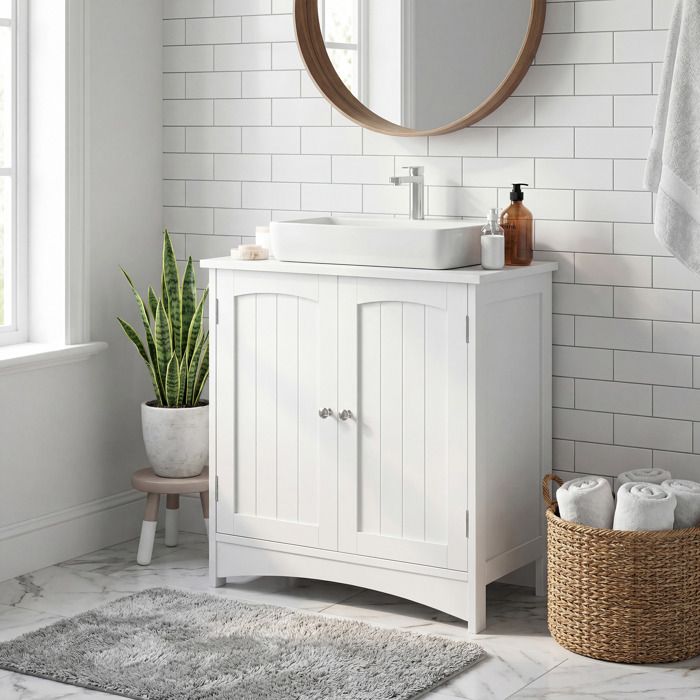 Meuble sous vasque avec Étagère Réglable Rangement Spacieux Style Campagne 30 x 60 x 60 cm Blanc
