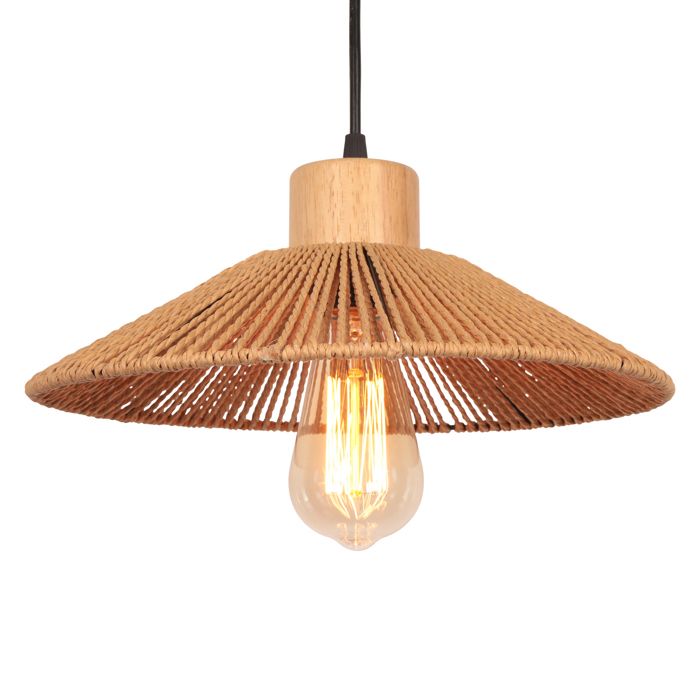 1 x Suspension en Rotin Tissage Lustre Forme Chapeau Ø30cm Abat-jour en Corde Naturel Lampe Suspendue Pour Bar Loft - SMOTOP