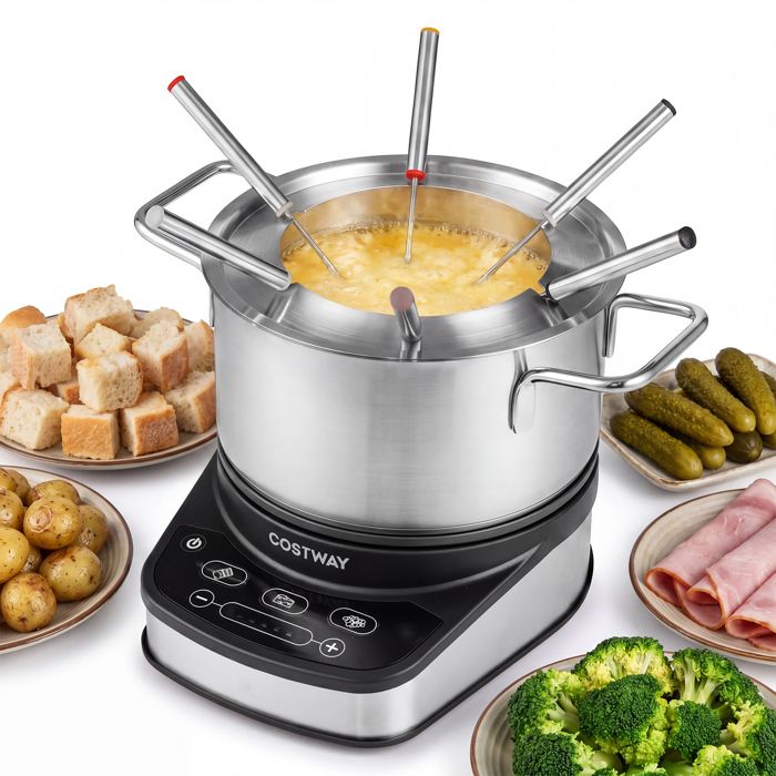 COSTWAY 1200W Appareil à Fondue Électrique 3L - Régulations de Température Fourchettes Acier Inoxydable pour Fromage Chocolat
