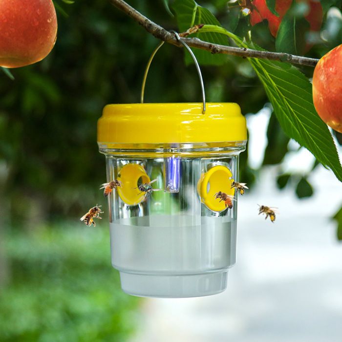Lot de 2 pièges à guêpes solaires extérieur – piège à frelons et guêpes réutilisable pour jardin anti insectes jaune durable