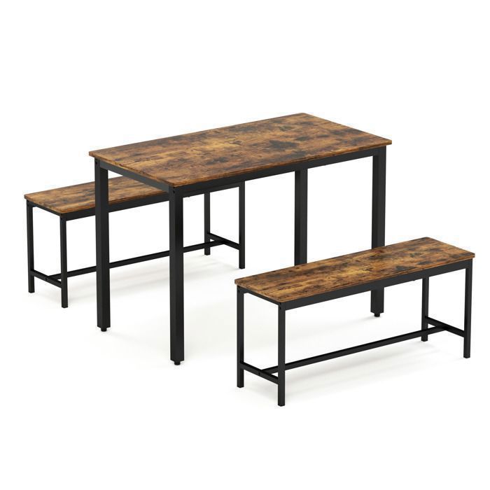 Table de salle à manger avec 2 Chaises - Style Industriel - plateau en MDF avec pieds en métal - 4-6 personnes - Noir et Marron