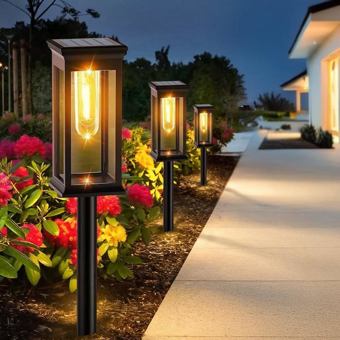 4PCS Lampe Solaire Exterieur Jardin Lumière Solaire Exterieur Lampes Solaires à Allumage Automatique IP65 Projecteur pour Jardin