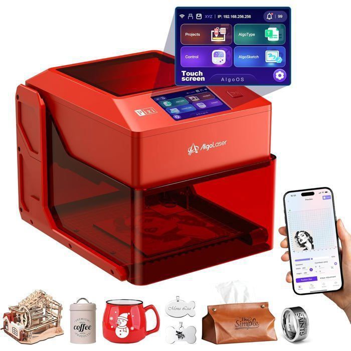 Graveur Laser 5W avec Écran Tactile 35 AlgoLaser Pixi Haute Précision Machine de Gravure Laser Pour Bois/Métal/Verre Etc Rouge