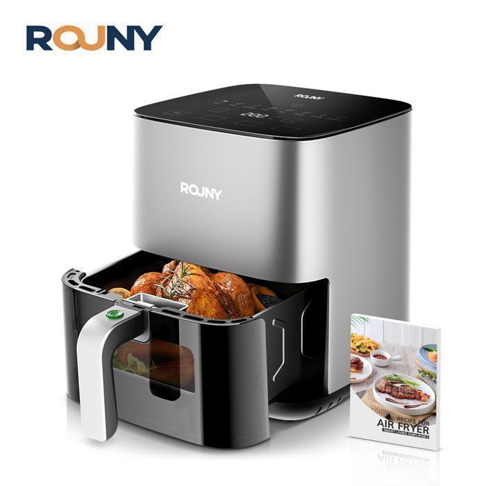 ROUNY Air Fryer 4.5L 1450W – Fenêtre de Cuisson – Sécurité Enfant – Panier antiadhésif – 8 menus préprogrammés – Noir
