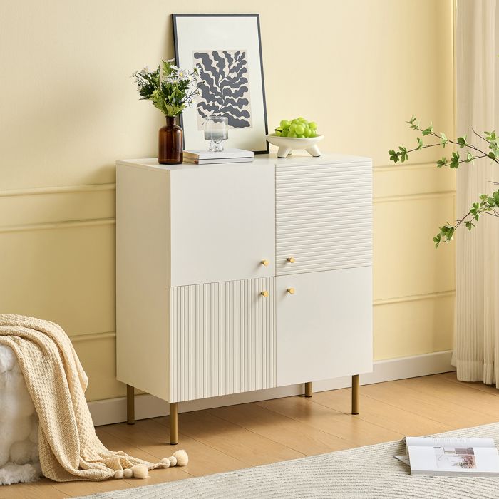 Buffet bas moderne 80x36x90 cm 4 portes buffet bahut meuble de rangement salon entrée pieds hauts blanc MDF zinc et acier
