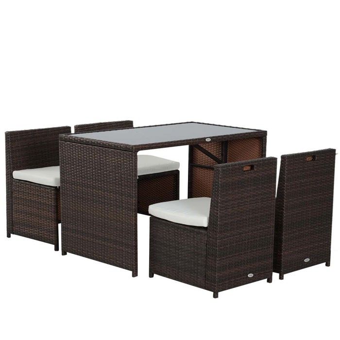 Ensemble jardin 4 places - CRESTA - Rétro - Rotin PE marron - Structure métal anti-rouille - Chaises rangées sous table Ensemble jardin 4 places - CRESTA - Rétro - Rotin PE marron - Structure métal anti-rouille - Chaises rangées sous table